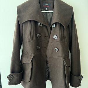 Elegant Brown Double-Breasted Coat